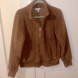 Calvin Klein chestnut colored fleece zip up with silver zipper. Size medium.